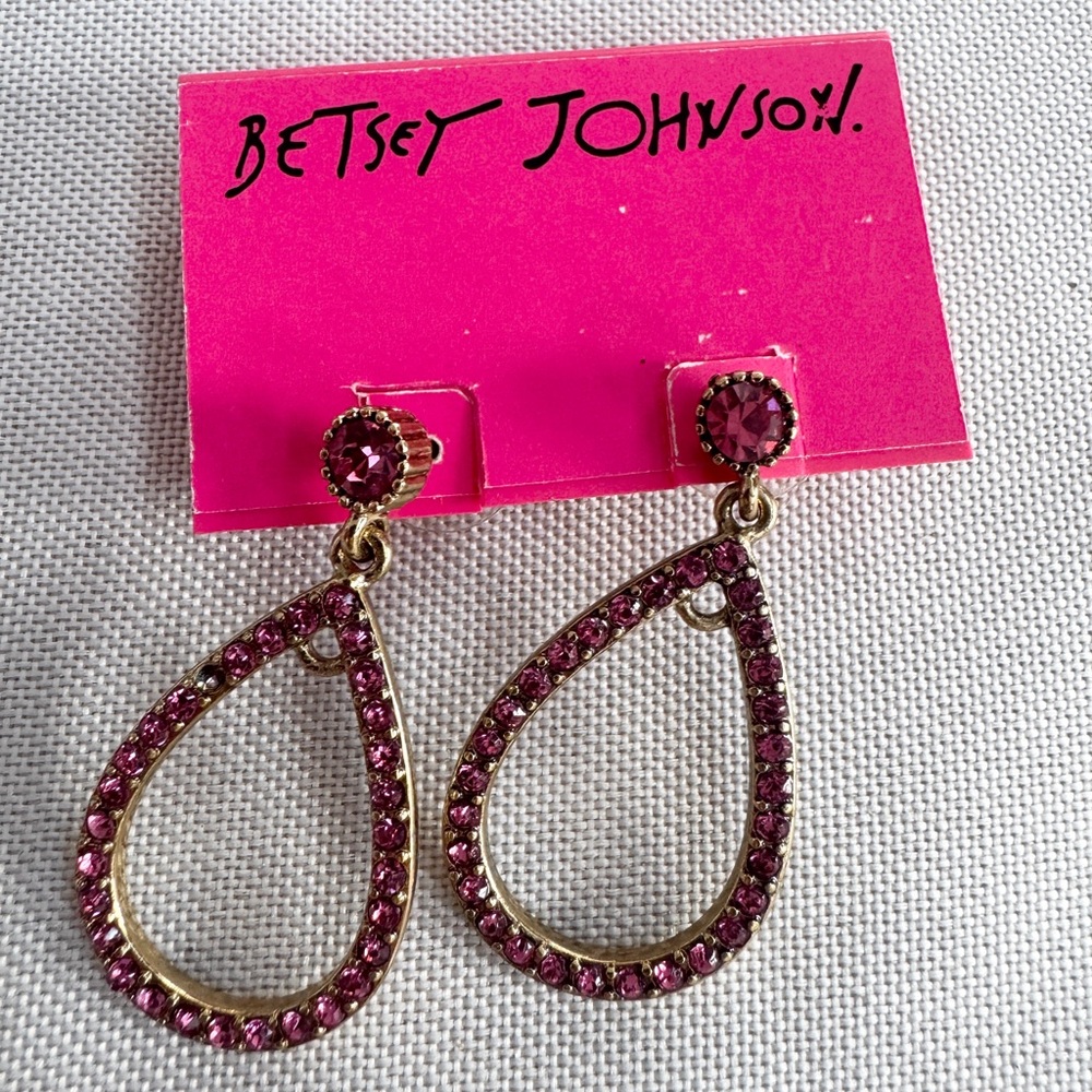 Betsey Johnson Pink Rhinestone Teardrop Earrings